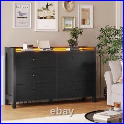 Black Dresser with LED Lights, Large Capacity Storage Cabinet, Chests of Drawers