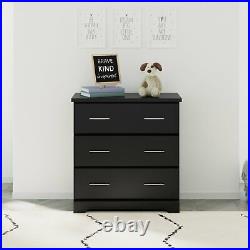 Black Ebony Wooden 3 Drawer Dresser Chest Drawers Clothes Storage Organizer Toys