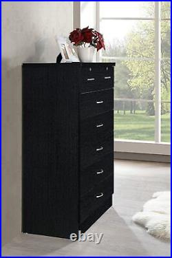 Black Finish Wooden 7 Drawer Chest Dresser Clothes Storage Lockable Organizer