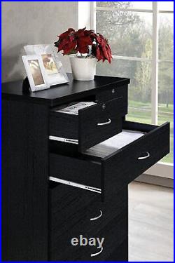 Black Finish Wooden 7 Drawer Chest Dresser Clothes Storage Lockable Organizer