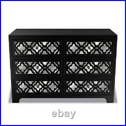 Black Mirrored 6 Drawer Chest of Drawers with Carved Detail Alexis