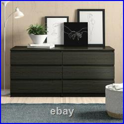 Black Modern Double Dresser 6 Drawer Chest Clothes Storage Wood 60 W Bedroom