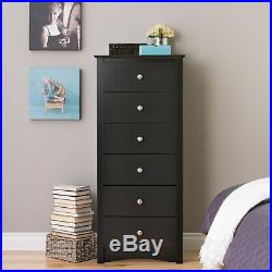 Black Tall Chest 6-Drawer Dresser Set Home Bedroom Wooden Space-Saving Furniture