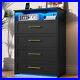 Black Tall LED Dresser with 4 Drawer for Bedroom, Modern Chest of 4 Drawers