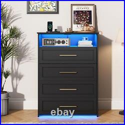 Black Tall LED Dresser with 4 Drawer for Bedroom, Modern Chest of 4 Drawers