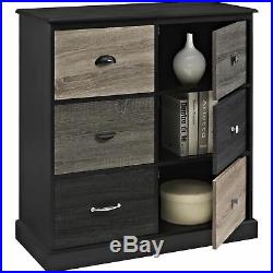 Black Wooden 6 Drawer Dresser Chest Doors Modern Extra Storage Bedroom Furniture