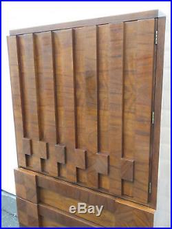 Brutalist Mid Century Modern Cubist Tall Chest of Drawers High Boy by Lane 9505