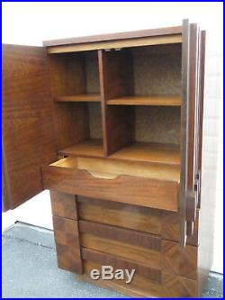 Brutalist Mid Century Modern Cubist Tall Chest of Drawers High Boy by Lane 9505