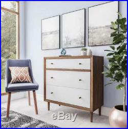 Chest 3 Drawer Dresser Nightstand Mid Century Modern Retro Walnut White Bedroom
