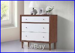Chest 3 Drawer Dresser Nightstand Mid Century Modern Retro Walnut White Bedroom