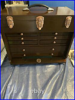 Chest 8 Drawer Wood Tool Chest Storage Box Felt Walnut Stain Fine Autoshop