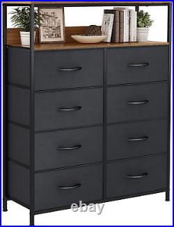 Chest Drawer Dresser Organizer with 8 Drawers & Wood Top Shelf, Fabric Bins & St