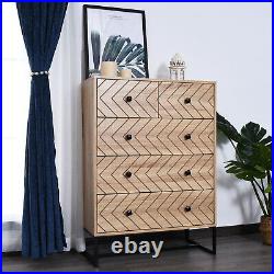 Chest Of 5 Drawers Sideboard Cabinet Storage Unit Bedroom Wood with Black Metal