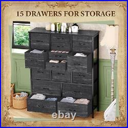 Chest of 15 Drawers Tall Dresser for Bedroom Wood Top Storage Cabinet Organizer