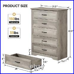 Chest of 5 Drawers Dresser for Bedroom Nightstand Storage Organizer Wood Cabinet