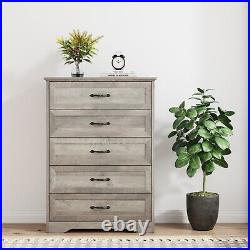 Chest of 5 Drawers Dresser for Bedroom Nightstand Storage Organizer Wood Cabinet