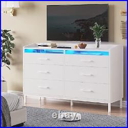 Chest of Drawer Double Dresser Bedroom TV Stand withLED Light Wood Storage Cabinet