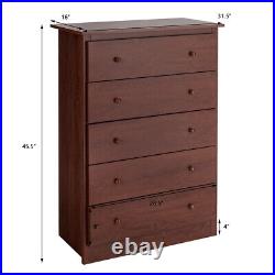 Chest of Drawers 5-Drawer Dresser Storage Unit withSmooth Slide Rail Brown