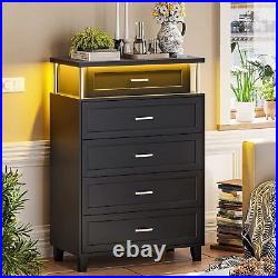 Chest of Drawers LED Lights Tall Dresser for Bedroom with 5 Drawers Wood Dresser