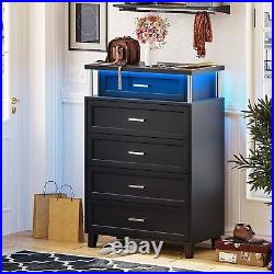 Chest of Drawers LED Lights Tall Dresser for Bedroom with 5 Drawers for Bedroom