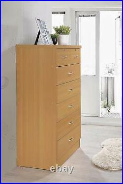 Chest of Drawers Tall Wooden Bedroom Dresser Beech Modern Tallboy With Two Locks