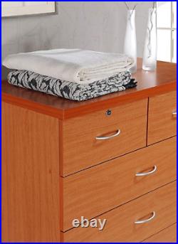 Chest of Drawers Tall Wooden Bedroom Dresser Modern Tallboy With Locks Cherry