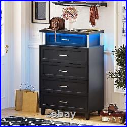 Chest of Drawers with LED Light Dresser for Bedroom with 5 Drawers Wood Dresser