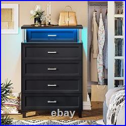 Chest of Drawers with LED Light, Large Capacity Storage Cabinet, 5 Drawer Dresser