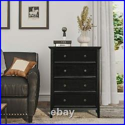 Chest of drawers 4 drawer dresser black wood Storage Cabinet Bedroom Living Room
