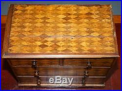 Circa 1740 Continental Mahogany & Satinwood Parquetry Miniature Chest Of Drawers