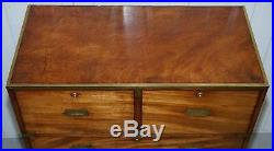Circa 1870 Solid Walnut Military Officers Campaign Chest Of Drawers Brass Trim