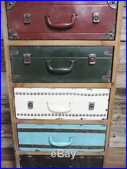 Colourful Industrial Wooden Tall Chest 5 Drawers Sideboard Storage Cabinet Unit