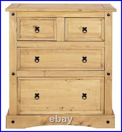 Corona Chest of 4 Drawers 2 + 2 Mexican Solid Pine, Rustic, Distressed
