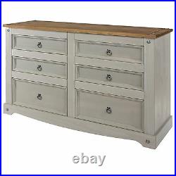 Corona Chest of Drawers 6 Drawer Storage Grey Solid Pine Wood Washed Effect