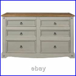 Corona Chest of Drawers 6 Drawer Storage Grey Solid Pine Wood Washed Effect