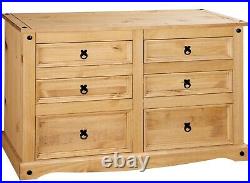 Corona Chest of Drawers Pine 6 Drawer Solid Pine Mexican Wax Finish Sideboard