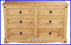 Corona Chest of Drawers Pine 6 Drawer Solid Pine Mexican Wax Finish Sideboard