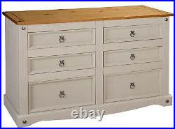 Corona Grey Chest of Drawers Pine 6 Drawer Solid Pine Mexican Wax Sideboard