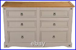 Corona Grey Chest of Drawers Pine 6 Drawer Solid Pine Mexican Wax Sideboard
