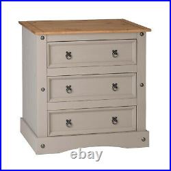 Corona Grey Wax 3 Drawer Chest of Drawers, Mexican Solid Pine