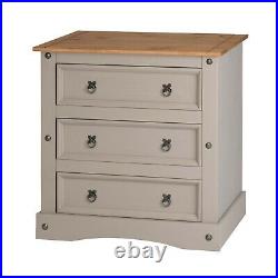 Corona Grey Wax 3 Drawer Chest of Drawers, Mexican Solid Pine