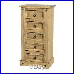 Corona Mexican Waxed Solid Pine 5 Drawer Tallboy Chest Bedroom Unit Wooden