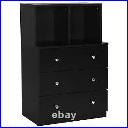 Costway 3 Drawer Dresser With Cubbies Storage Chest for Bedroom Living Room Black