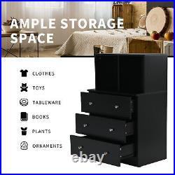Costway 3 Drawer Dresser With Cubbies Storage Chest for Bedroom Living Room Black
