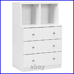 Costway 3 Drawer Dresser With Cubbies Storage Chest for Bedroom Living Room White