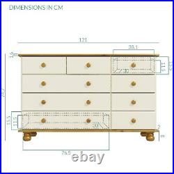 Cream and Pine Solid Spacious 2+3+4 Wide Chest of Drawers Bedroom Furniture