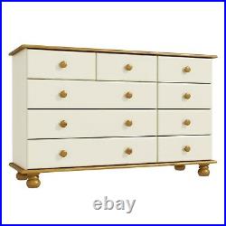 Cream and Pine Solid Spacious 2+3+4 Wide Chest of Drawers Bedroom Furniture