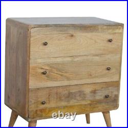 Curved Chest of 3 Drawers Oak Finish Mango Wood Dresser Bedroom Storage