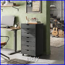 DEVAISE 7-Drawer Chest, Wood Storage Dresser Cabinet with Wheels, Black