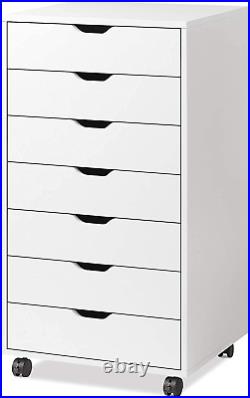 DEVAISE 7-Drawer Chest, Wood Storage Dresser Cabinet with Wheels, White
